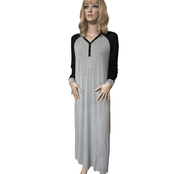 Ekouaer Super Soft Rayon Long Nightgown Sleep Tee Shirt Henley Two Tone NWOT - Picture 3 of 12